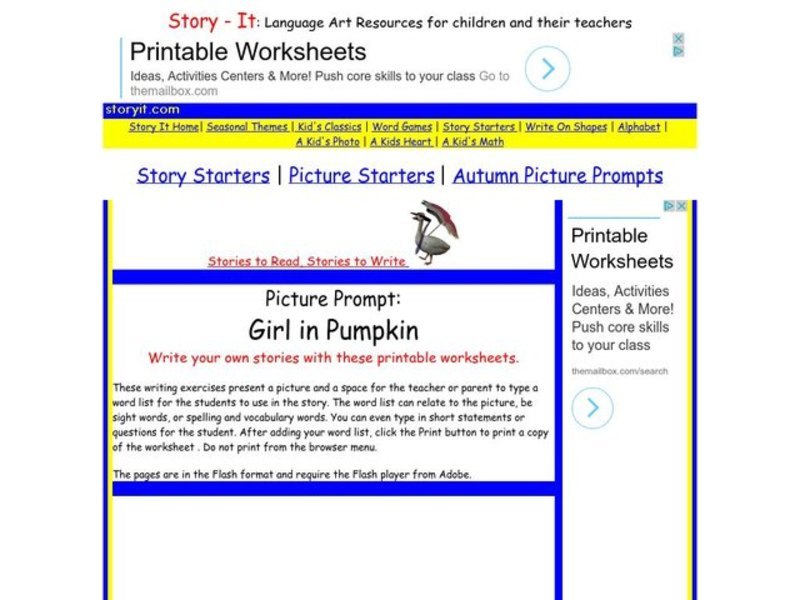 Picture Prompt:  Girl in Pumpkin Worksheet