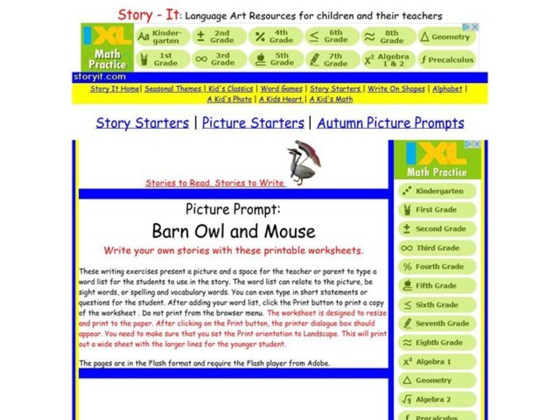 Picture Prompt:  Barn Owl And Mouse Worksheet