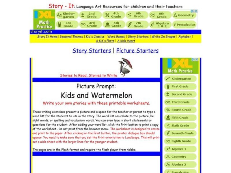 Picture Prompt:  Kids And Watermelon Worksheet