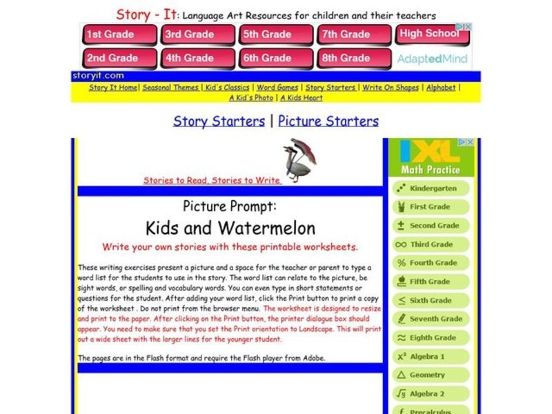 Picture Prompt:  Kids And Watermelon Worksheet