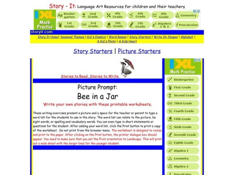 Picture Prompt: Bee in a Jar Printables