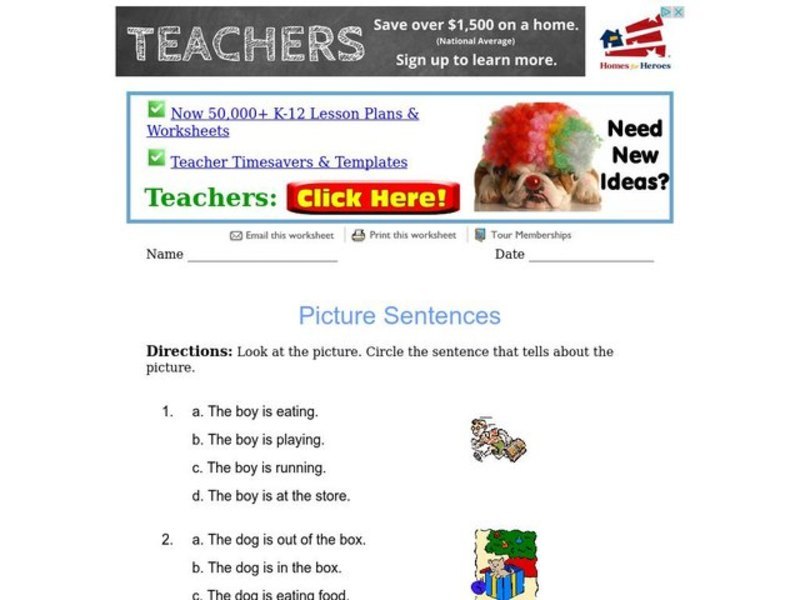 Picture Sentences Worksheet