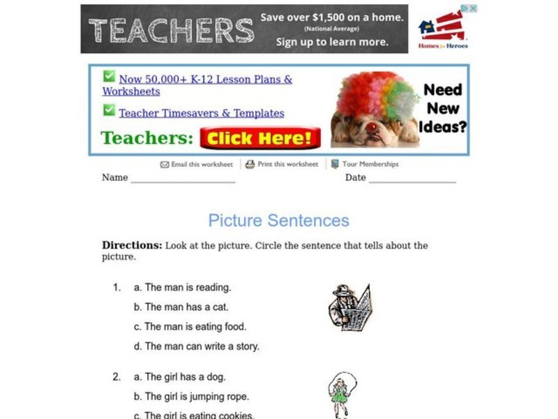 Picture Sentences Worksheet
