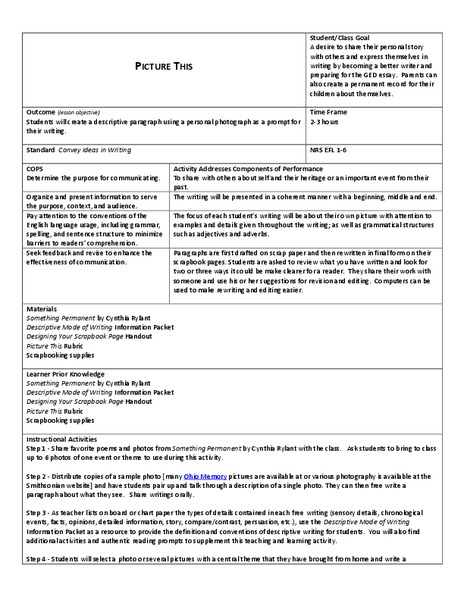 Picture This Lesson Plan