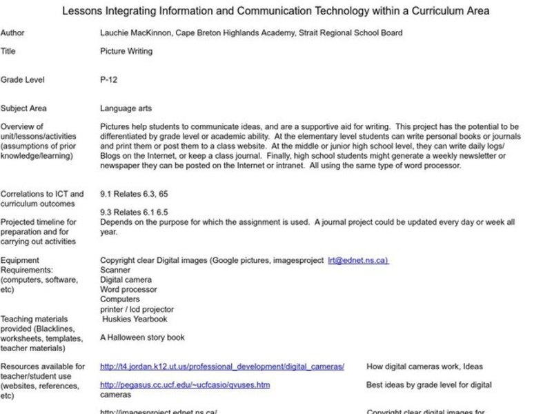Picture Writing Lesson Plan