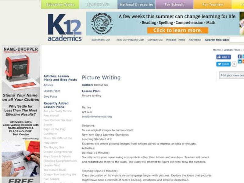 Picture Writing Lesson Plan