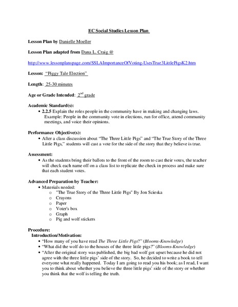 Piggy Tale Election Lesson Plan