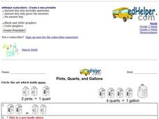 Pints, Quarts, and Gallons Worksheet