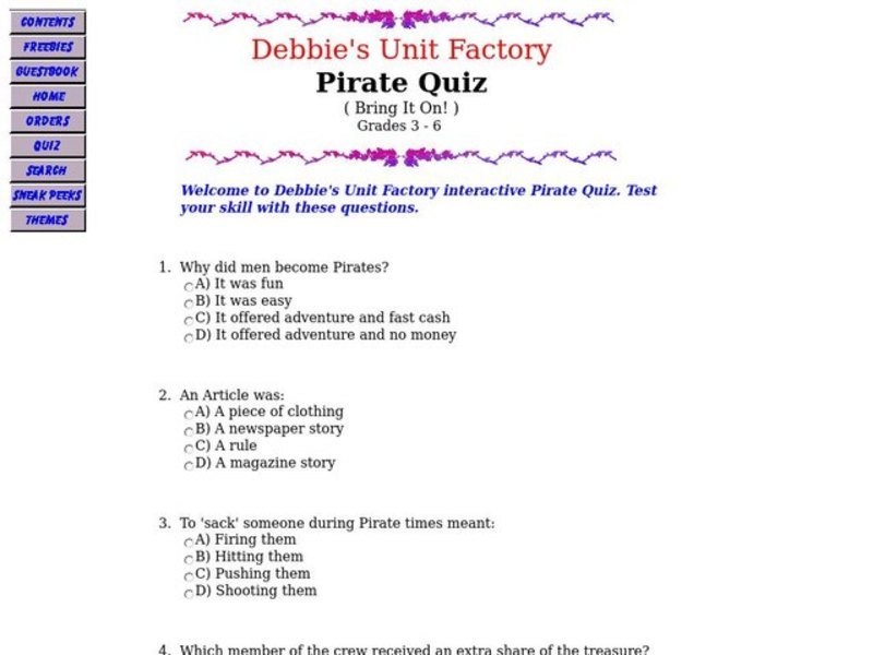 Pirate Quiz Worksheet