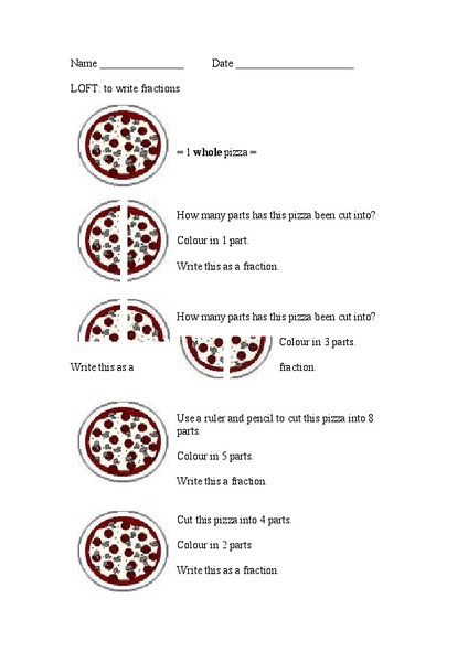 Pizza Fractions Worksheet