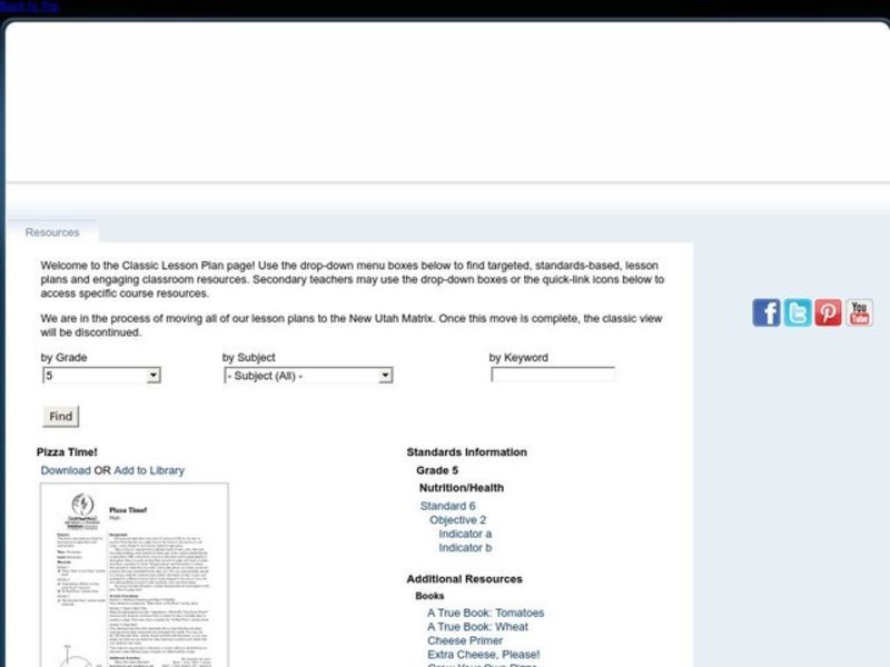 Pizza Time! Lesson Plan