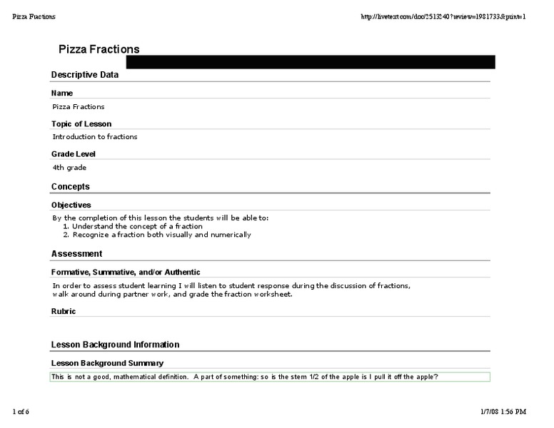 Pizza Fractions Lesson Plan