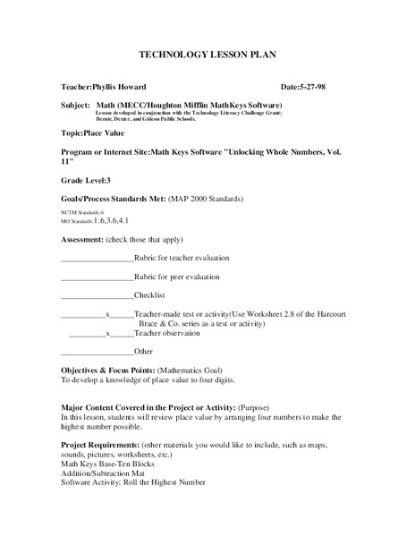 Place Value Lesson Plan