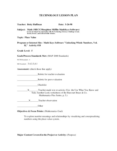 Place Value Lesson Plan