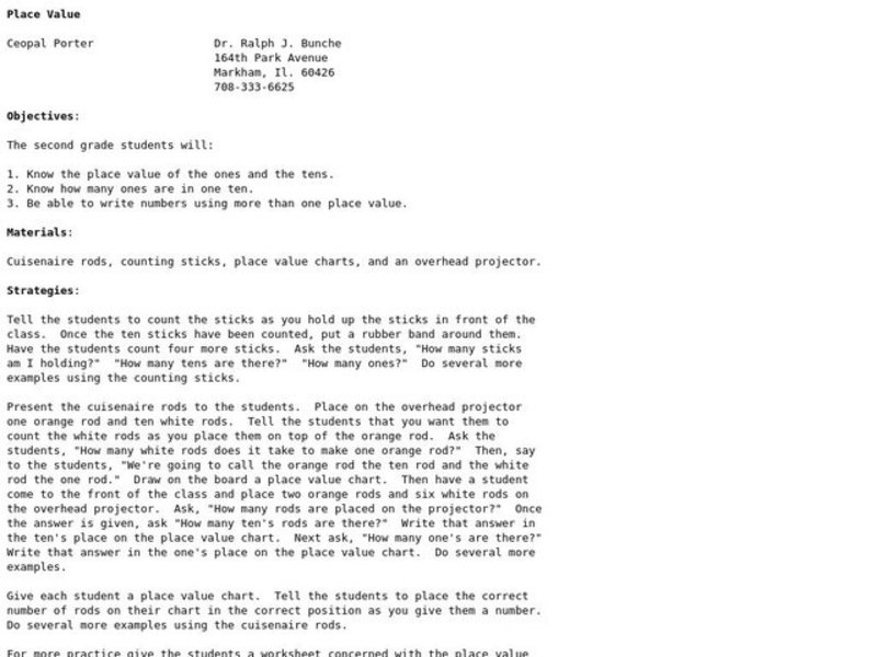 Place Value Lesson Plan