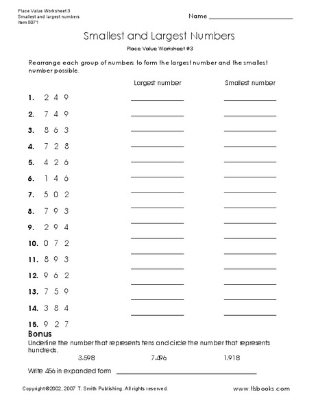 Place Value 3 Worksheet