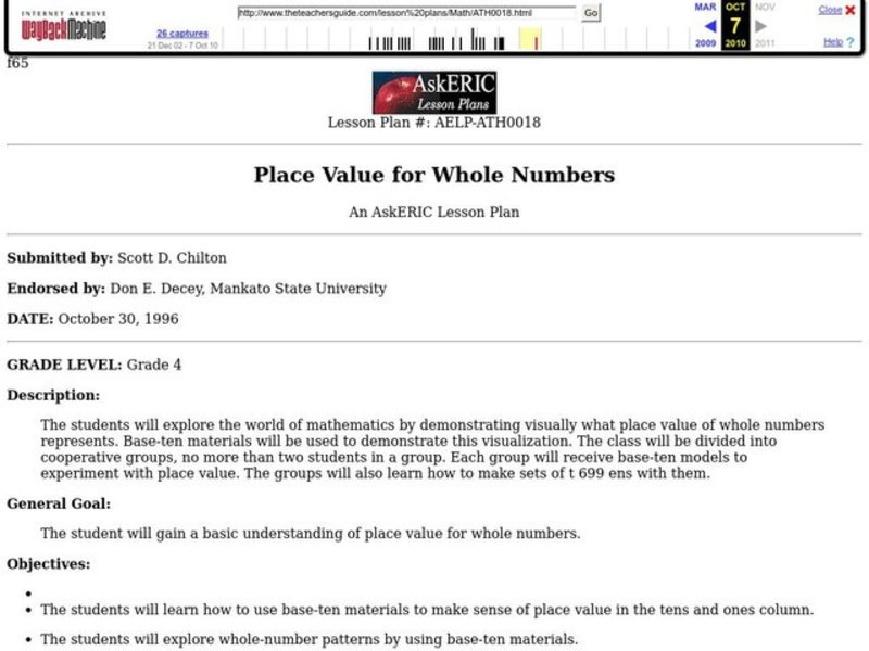 Place Value for Whole Numbers Lesson Plan