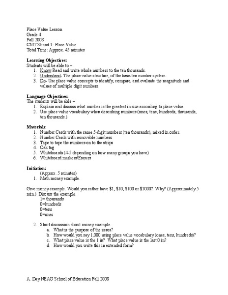 Place Value Lesson Lesson Plan