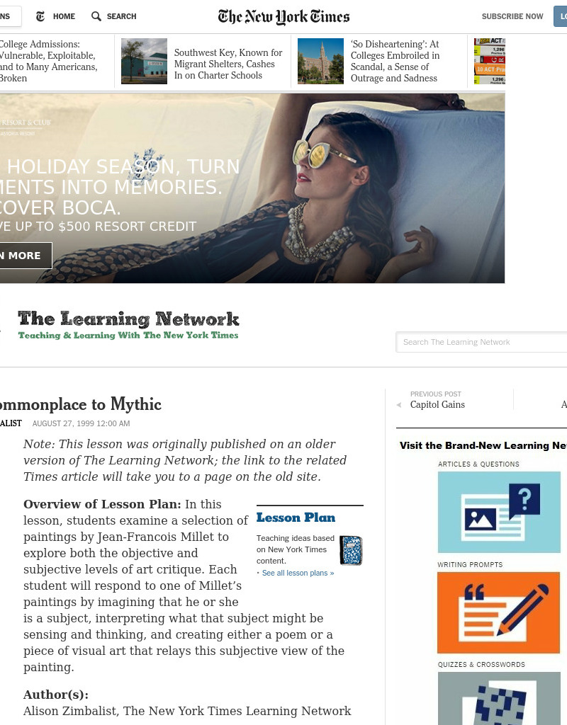 From Commonplace to Mythic Lesson Plan