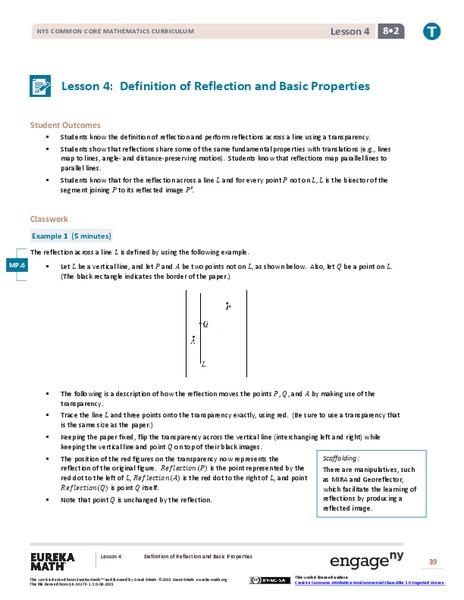 Definition of Reflection and Basic Properties Lesson Plan