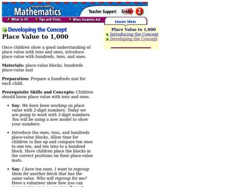 Place Value to 1,000 Lesson Plan