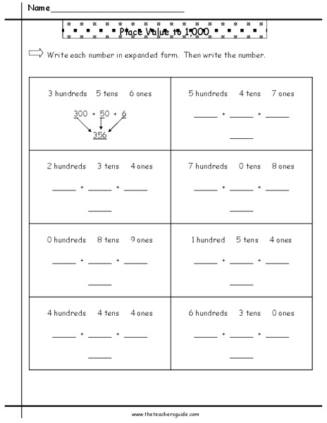 Place Value to 1,000 Worksheet