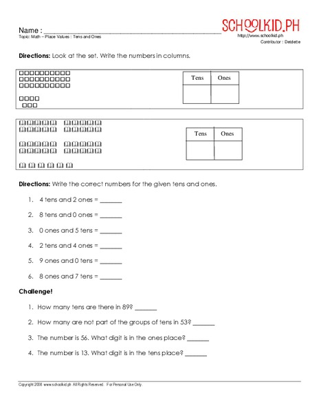 Place Value: Tens and Ones Worksheet