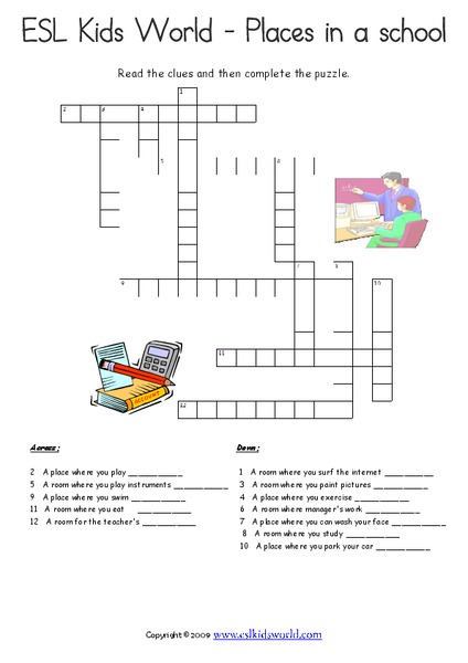 Places in a School Worksheet