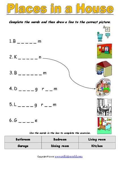 Places in a House Worksheet