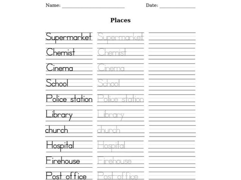 Places Worksheet