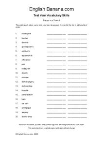 Places in a Town Worksheet