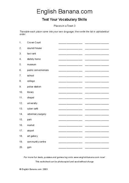 Places in a Town 2 Worksheet
