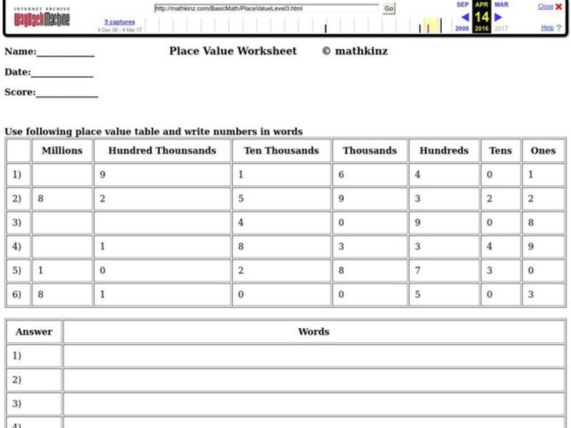 Place Value Worksheet Worksheet