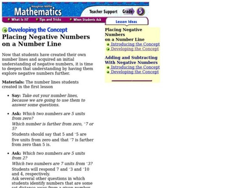 Placing Negative Numbers on a Number Line Lesson Plan