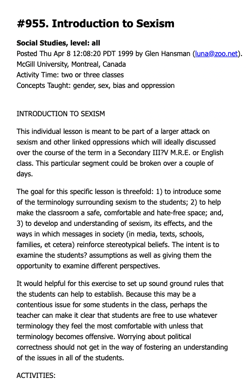 Introduction to Sexism Lesson Plan