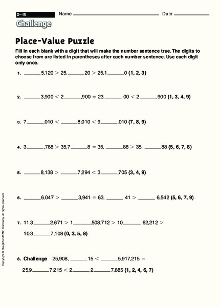 Place-Value Puzzle Worksheet