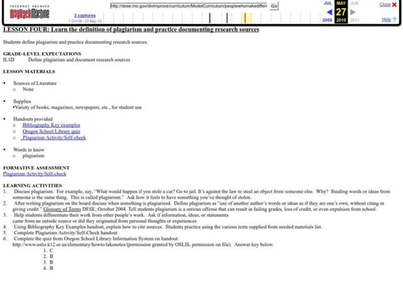 Plagiarism Lesson Plan