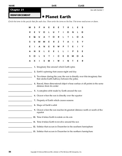 Planet Earth Worksheet