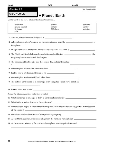 Planet Earth Worksheet