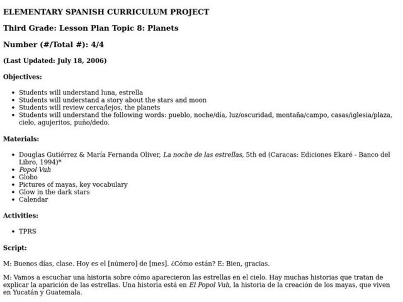 Planets Lesson Plan