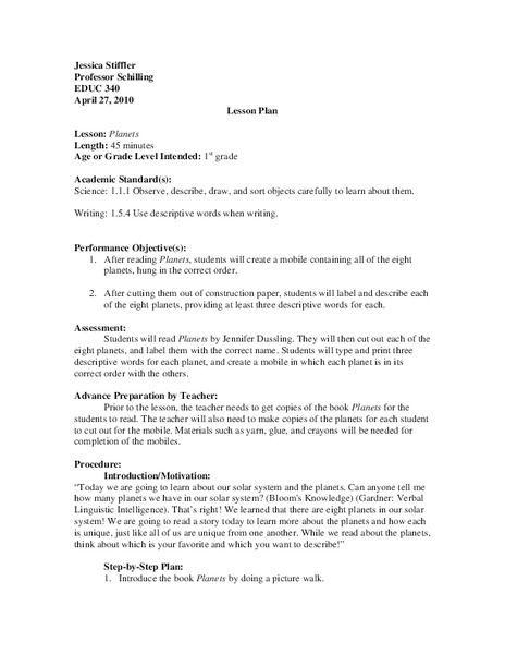 Planets Lesson Plan