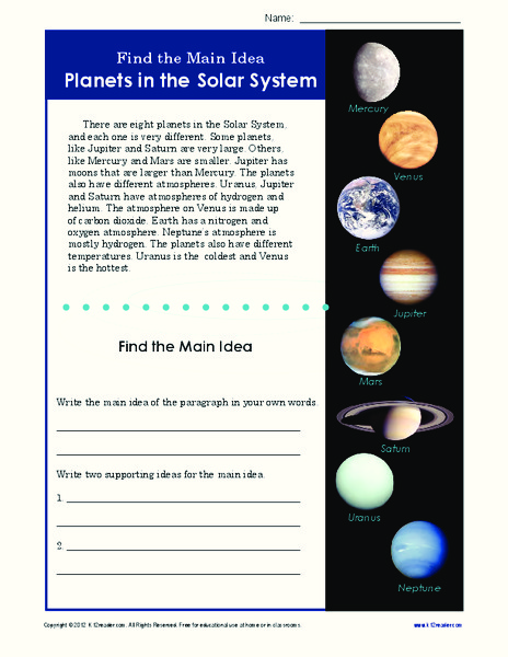 Planets Worksheet