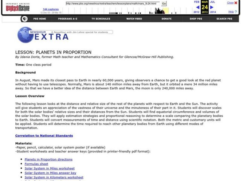 Planets in Proportion Lesson Plan