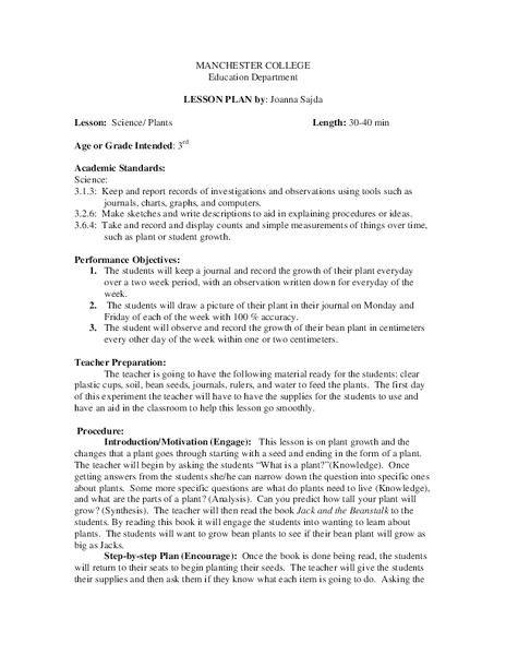 Plant Growth Lesson Plan
