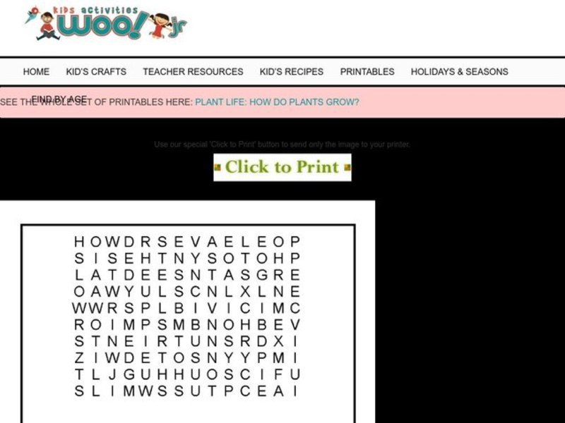 Plant Word Search Worksheet