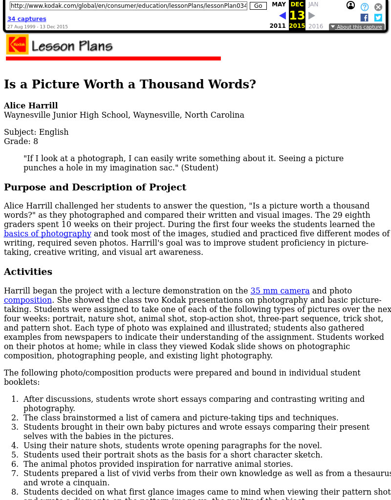 Is a Picture Worth a Thousand Words? Lesson Plan