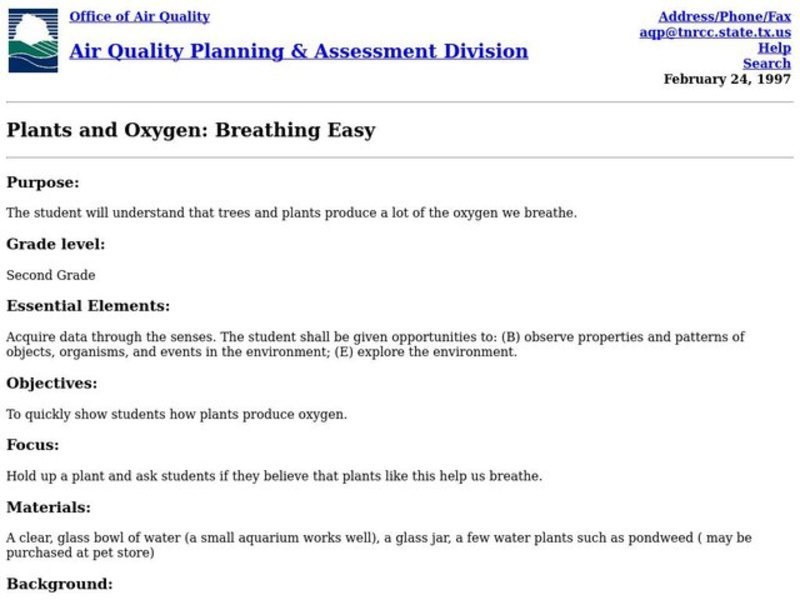 Plants and Oxygen: Breathing Easy Lesson Plan