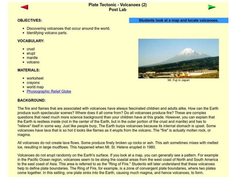 Plate Tectonic - Volcanoes Post Lab Lesson Plan