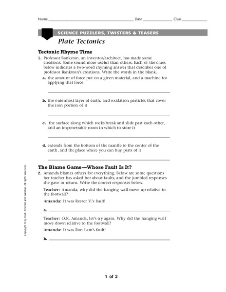 Plate Tectonics Worksheet