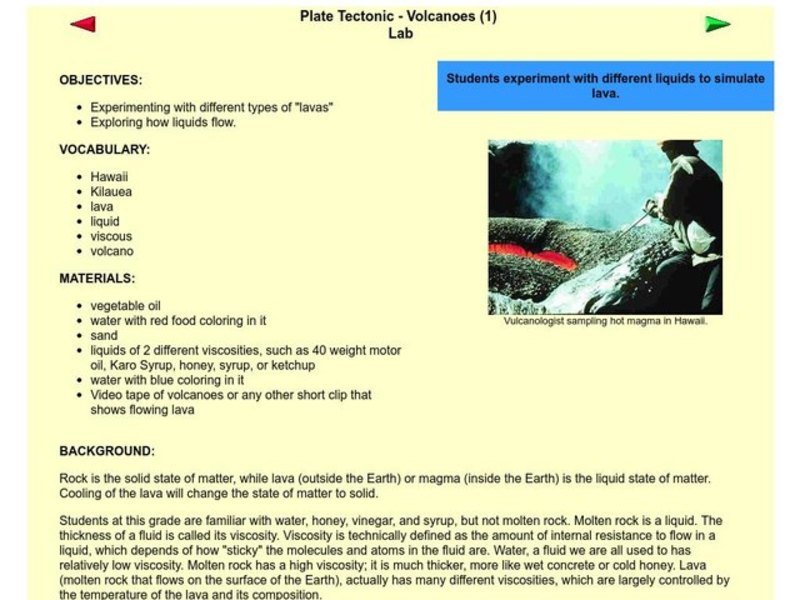 Plate Tectonic - Volcanoes Lesson Plan